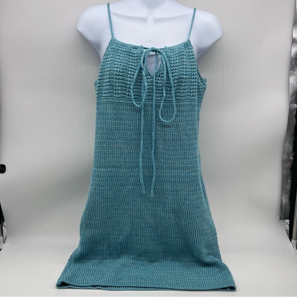 Olive & Oak Dresses & Skirts - Olive & Oak Turquoise Knit Spaghetti Strap Drawstring Lined Dress-Size M